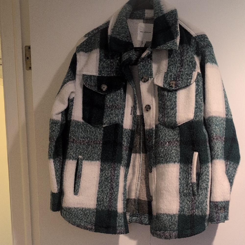 Avec Les Filles Checkered Jacket in Green and Cream